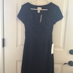 J. CREW BLACK SILK RUFFLE NECK EMPIRE WAIST DRESS.